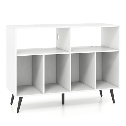 Turntable Stand with Charging Station, Vinyl Storage, White