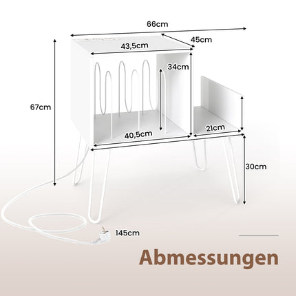 Plattenspieler-Ständer mit Ladestation, Weiß, verstellbarer Stauraum