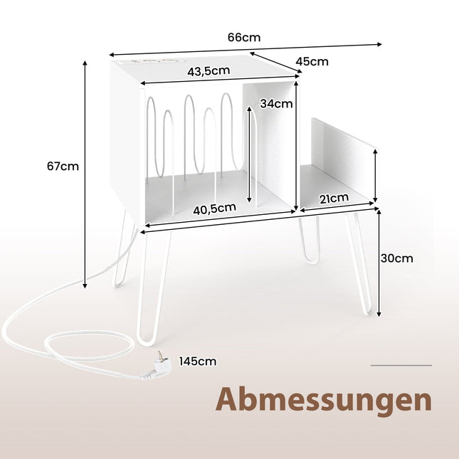 Plattenspieler-Ständer mit Ladestation, Weiß, verstellbarer Stauraum