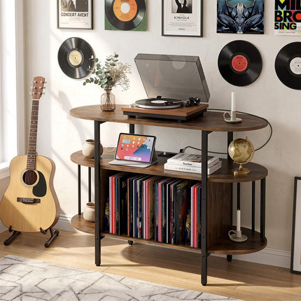 Turntable Stand with RGB LED & Charging Station, Rustic Brown