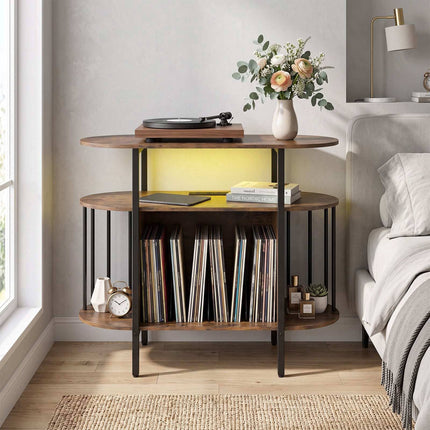 Turntable Stand with RGB LED & Charging Station, Rustic Brown
