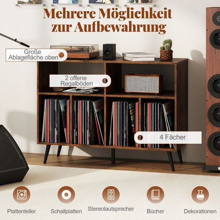 Plattenspieler-Ständer mit Vinyl-Aufbewahrung, Rustikales Braun