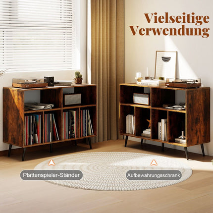 Plattenspieler-Ständer mit Vinyl-Aufbewahrung, Rustikales Braun