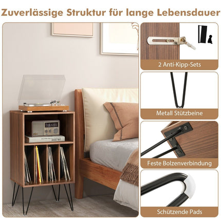 Draaitafelstandaard met laadstation 3-laags platenstandaard 48 x 40 x 88 cm notenhout