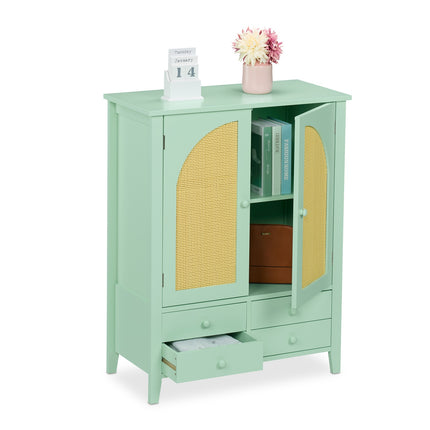 Türkises Rattan-Sideboard – 2 Fächer, 4 Schubladen
