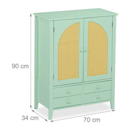 Türkises Rattan-Sideboard – 2 Fächer, 4 Schubladen