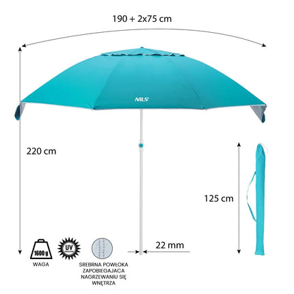 Plážový slunečník XL, 220 cm, tyrkysová