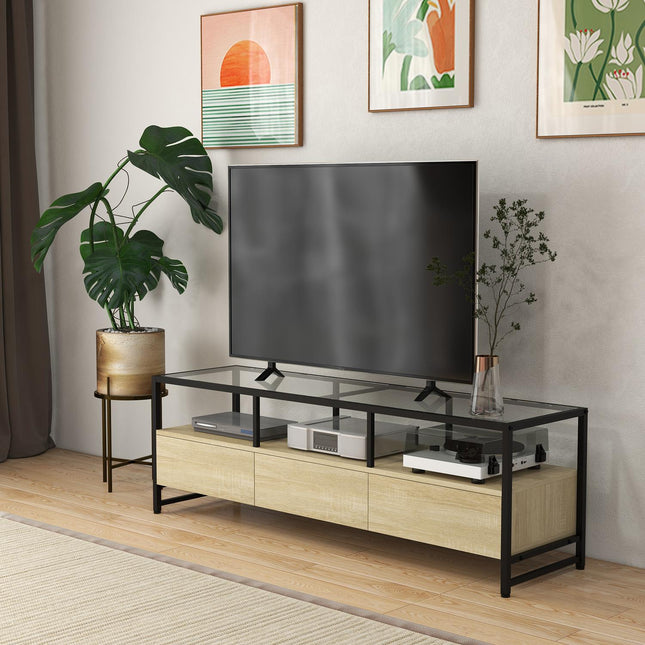 TV-Schrank aus Eiche für Geräte bis 65 Zoll mit Stauraum