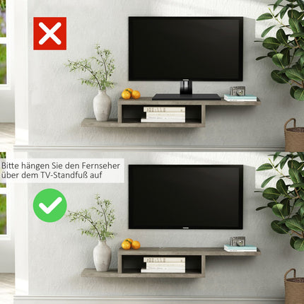 Hanging TV Lowboard; Cement gray multimedia shelf