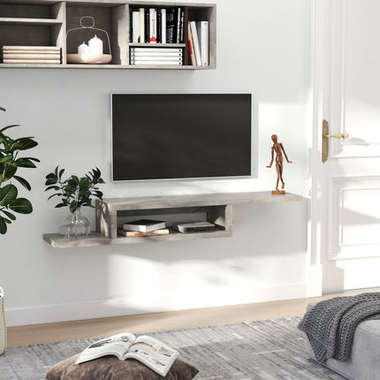 Hanging TV Lowboard; Cement gray multimedia shelf
