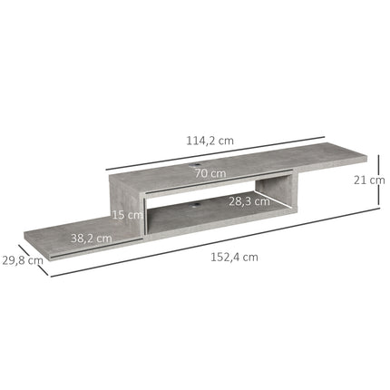 Hanging TV Lowboard; Cement gray multimedia shelf