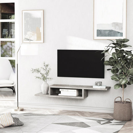Hanging TV Lowboard; Cement gray multimedia shelf