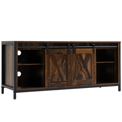 Meuble TV bas jusqu'à 60 pouces, design industriel, avec étagère, acier aggloméré, marron et noir, 120 x 40 x 54 cm