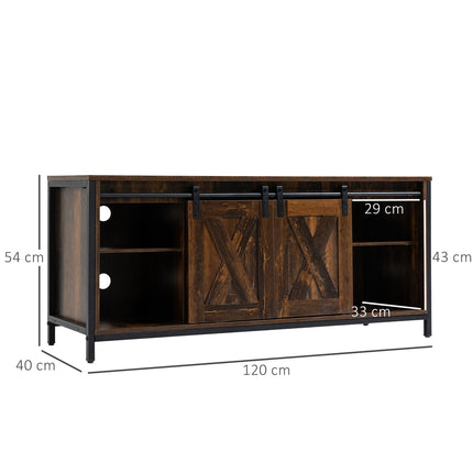 Meuble TV bas jusqu'à 60 pouces, design industriel, avec étagère, acier aggloméré, marron et noir, 120 x 40 x 54 cm