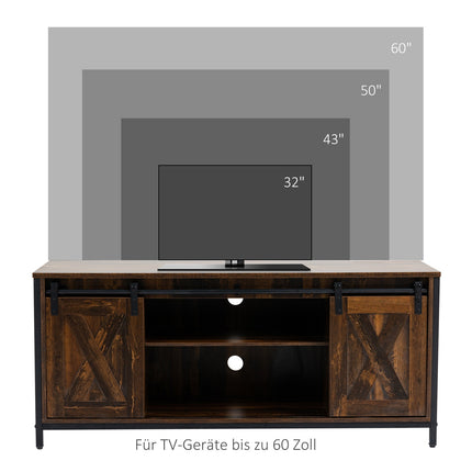 Meuble TV bas jusqu'à 60 pouces, design industriel, avec étagère, acier aggloméré, marron et noir, 120 x 40 x 54 cm