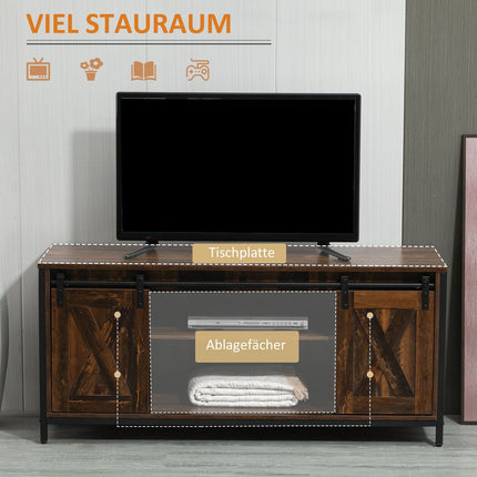Meuble TV bas jusqu'à 60 pouces, design industriel, avec étagère, acier aggloméré, marron et noir, 120 x 40 x 54 cm
