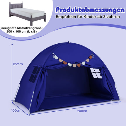 Baldachýnový stan na postel pro děti, skládací, se 2 okny