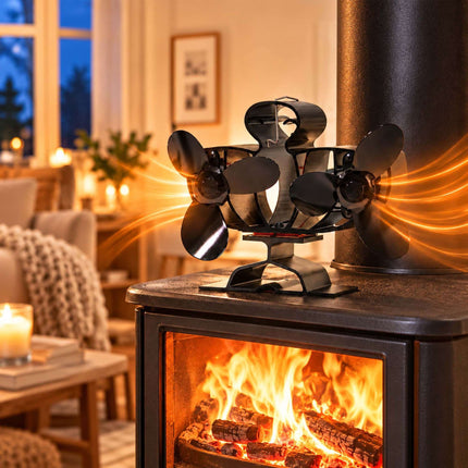 Twin Motor Stove Fan with 6 Blades, No Power Needed, Quiet, Black