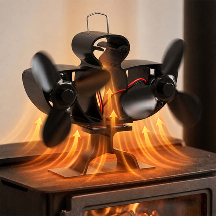 Twin Motor Stove Fan with 6 Blades, No Power Needed, Quiet, Black