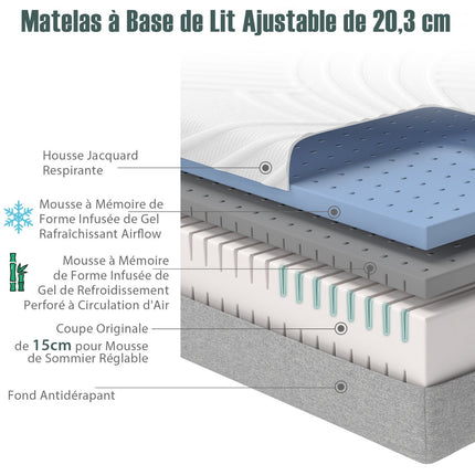 Twin XL Adjustable Bed Mattress, 20cm Gel Memory Foam