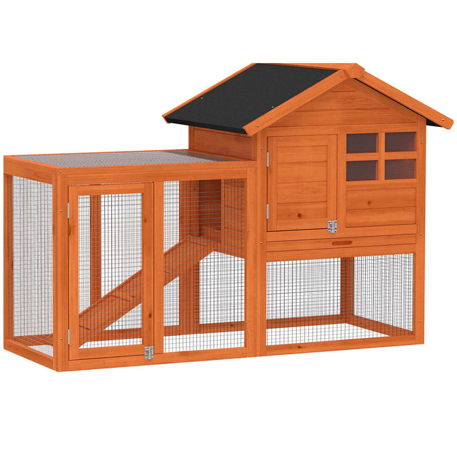 Two-Level Rabbit Hutch with Waterproof Roof, Wood, Indoor/Outdoor
