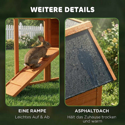 Two-Level Rabbit Hutch with Waterproof Roof, Wood, Indoor/Outdoor