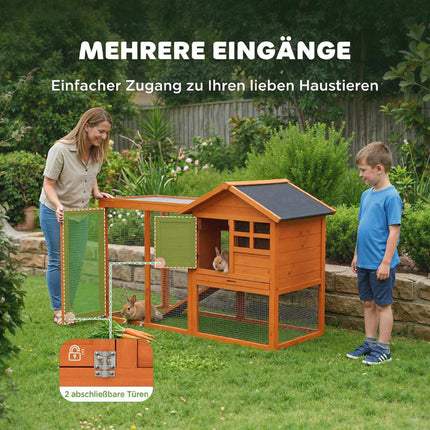 Two-Level Rabbit Hutch with Waterproof Roof, Wood, Indoor/Outdoor
