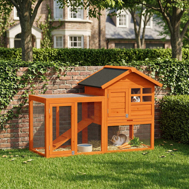 Two-Level Rabbit Hutch with Waterproof Roof, Wood, Indoor/Outdoor