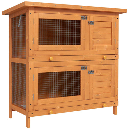 Two-Level Weatherproof Rabbit Hutch, Fir Wood, Green/Natural