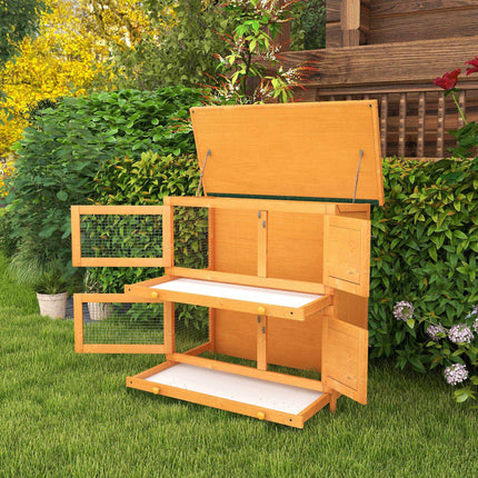 Two-Level Weatherproof Rabbit Hutch, Fir Wood, Green/Natural