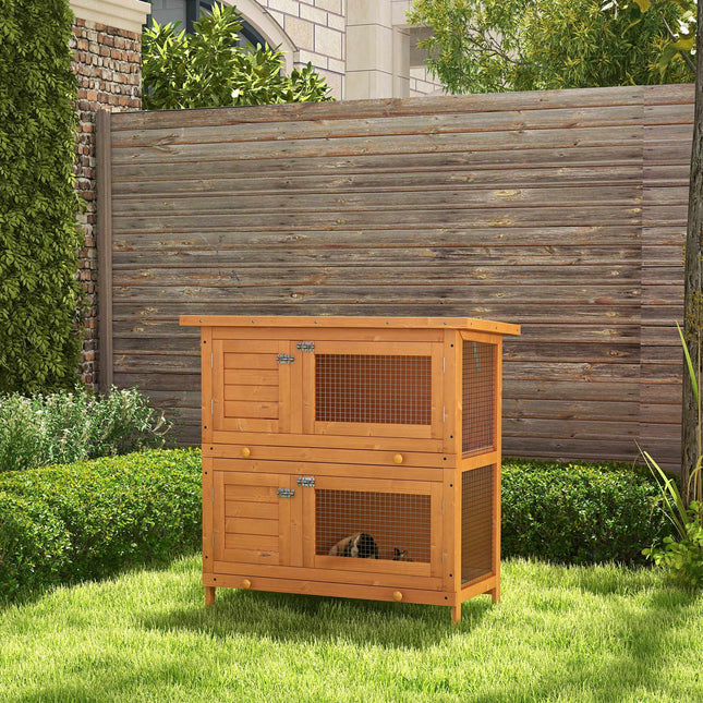Two-Level Weatherproof Rabbit Hutch, Fir Wood, Green/Natural