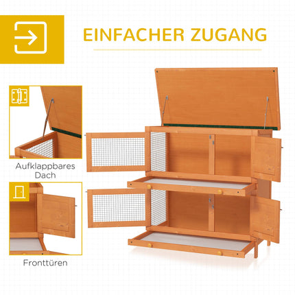 Two-Level Weatherproof Rabbit Hutch, Fir Wood, Green/Natural