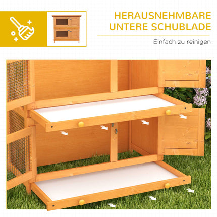 Two-Level Weatherproof Rabbit Hutch, Fir Wood, Green/Natural