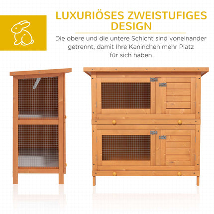 Two-Level Weatherproof Rabbit Hutch, Fir Wood, Green/Natural