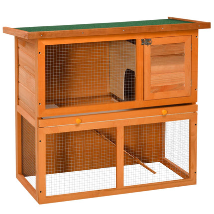 Two-Level Weatherproof Rabbit Hutch, Fir Wood, Natural/Green