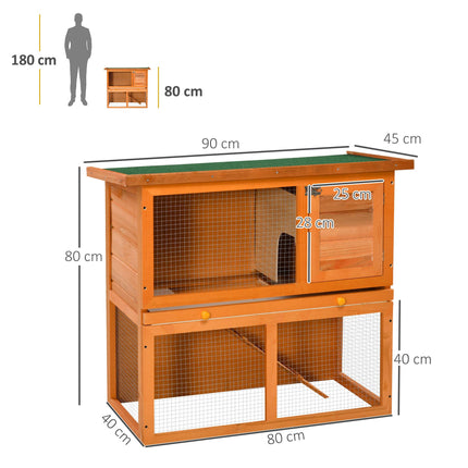Two-Level Weatherproof Rabbit Hutch, Fir Wood, Natural/Green