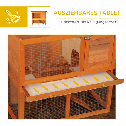 Two-Level Weatherproof Rabbit Hutch, Fir Wood, Natural/Green