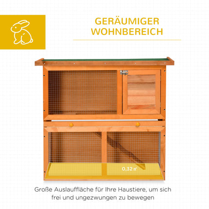 Two-Level Weatherproof Rabbit Hutch, Fir Wood, Natural/Green
