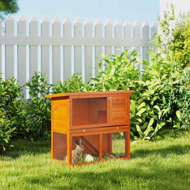 Two-Level Weatherproof Rabbit Hutch, Fir Wood, Natural/Green