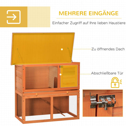 Two-Level Weatherproof Rabbit Hutch, Fir Wood, Natural/Green