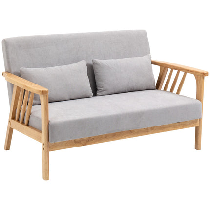 Two-seater loveseat sofa in velvet with cushions, gray