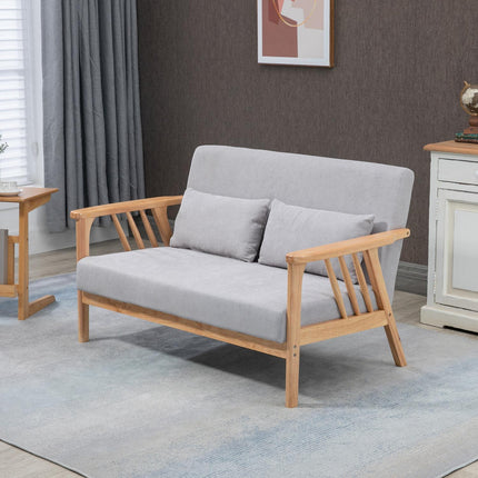 Two-seater loveseat sofa in velvet with cushions, gray