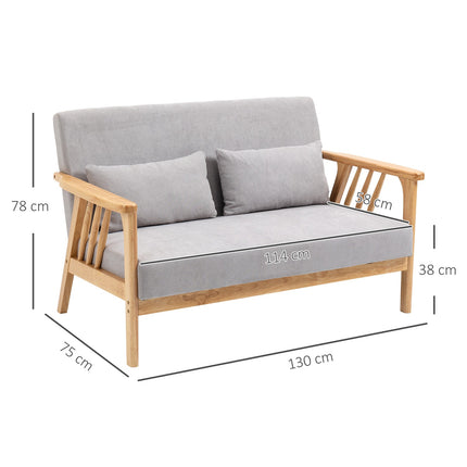 Two-seater loveseat sofa in velvet with cushions, gray