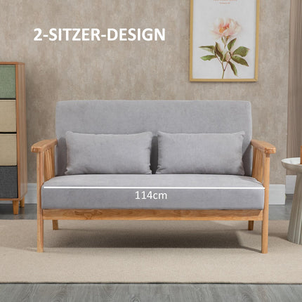 Two-seater loveseat sofa in velvet with cushions, gray