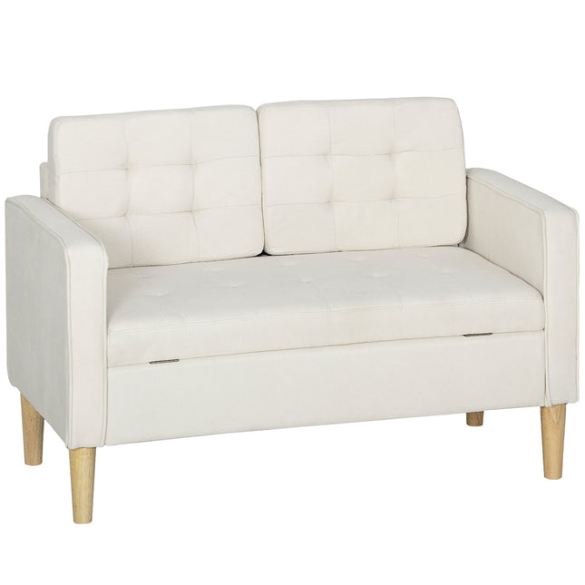 Two-Seater Sofa with Storage, Cream Velvet, 117cm