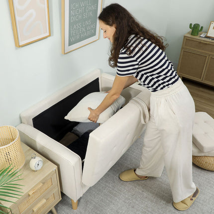 Zweisitzer-Sofa mit Stauraum, cremefarbener Samt, 117 cm