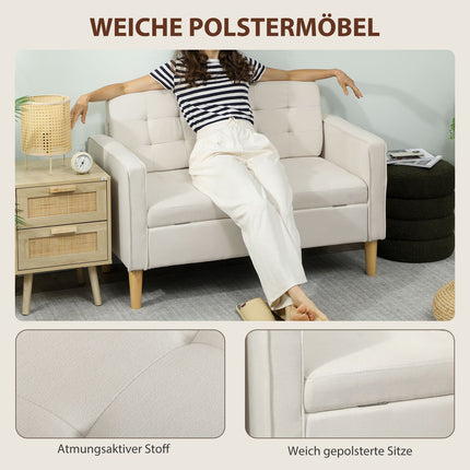 Zweisitzer-Sofa mit Stauraum, cremefarbener Samt, 117 cm