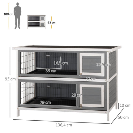 Two-Story Wooden Small Animal Hutch for Guinea Pigs