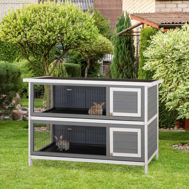 Two-Story Wooden Small Animal Hutch for Guinea Pigs