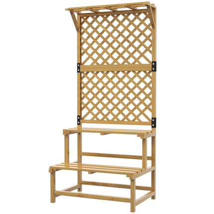 Zweistöckiges Pflanzenregal mit Spalier und Dach, Tannenholz, 75x50x166cm